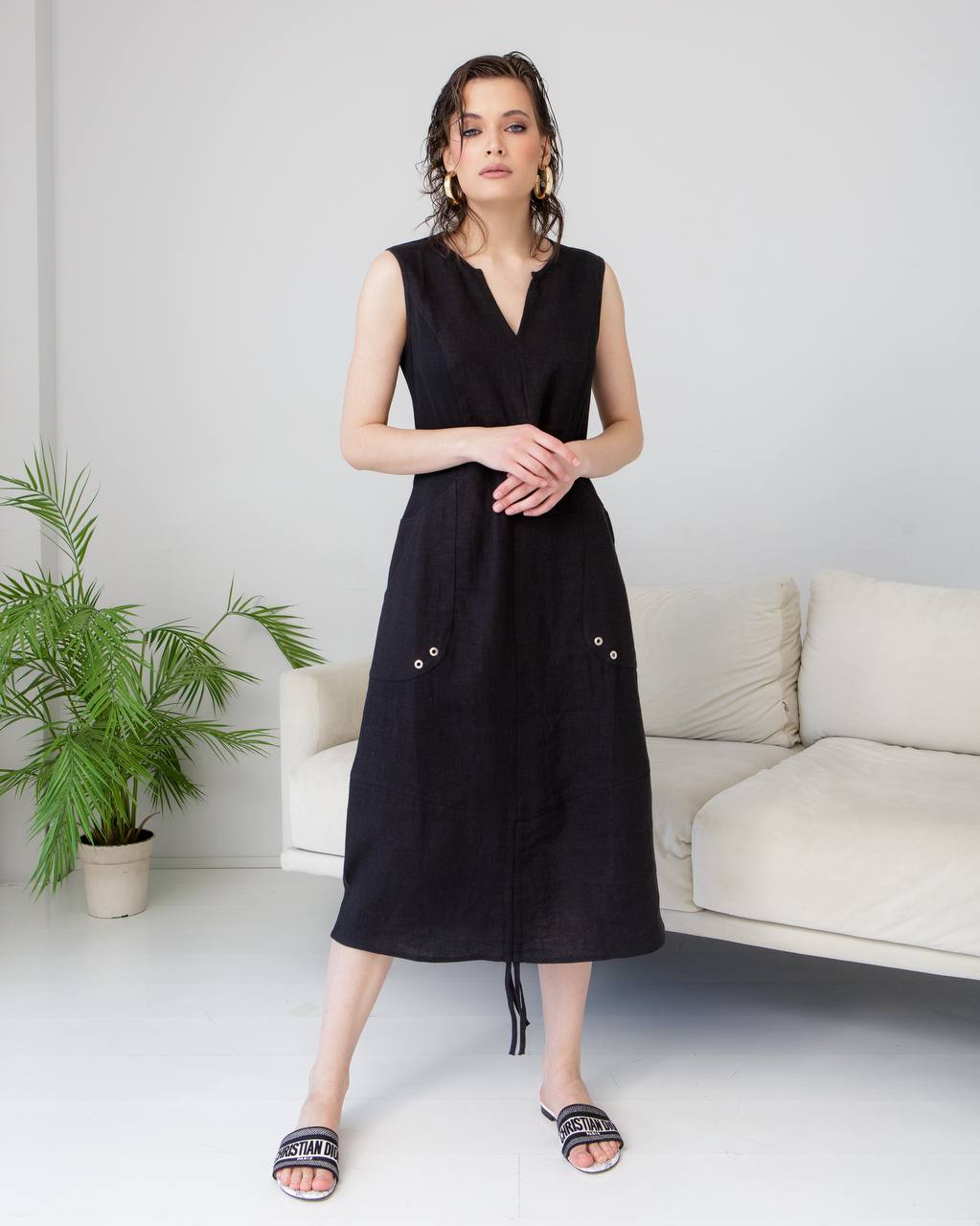 черное платье лен