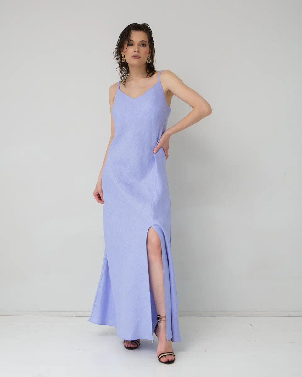 сиреневое платье из льна